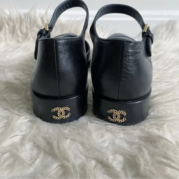 Chanel 23P Mary Jane Ankle Strap Black Leather CC Logo Flat Shoes 36.5 - Picture 3 of 11